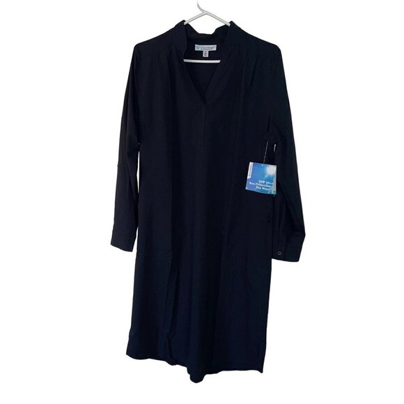 Coolibar Womens Shirt Dress Size Medium Black UPF 50+ Oxford Tab Sleeve New - Picture 1 of 11